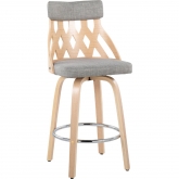 York 26" Counter Stool in Wood, Chrome & Light Grey Fabric
